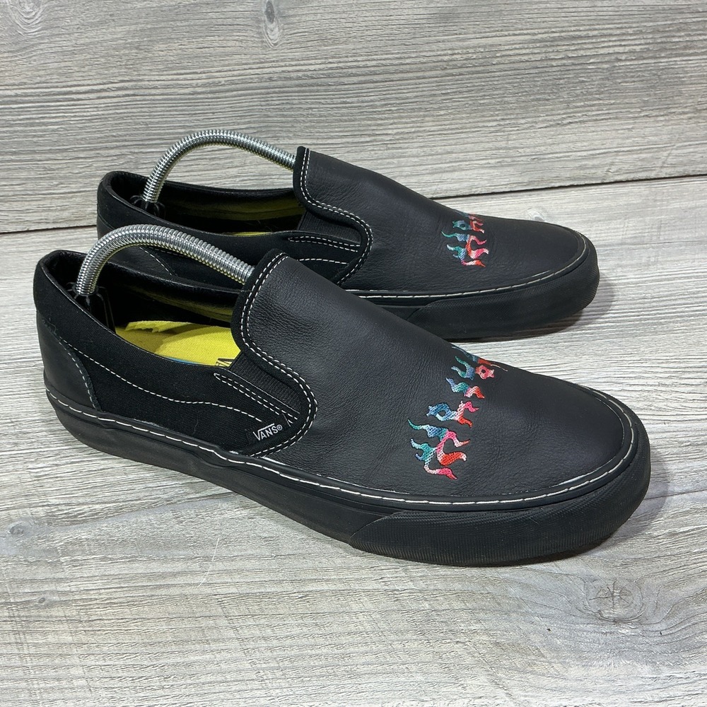 Vans Classic Slip On Wade Goodall Mens Size 11 Black Leather Slip On Sneakers